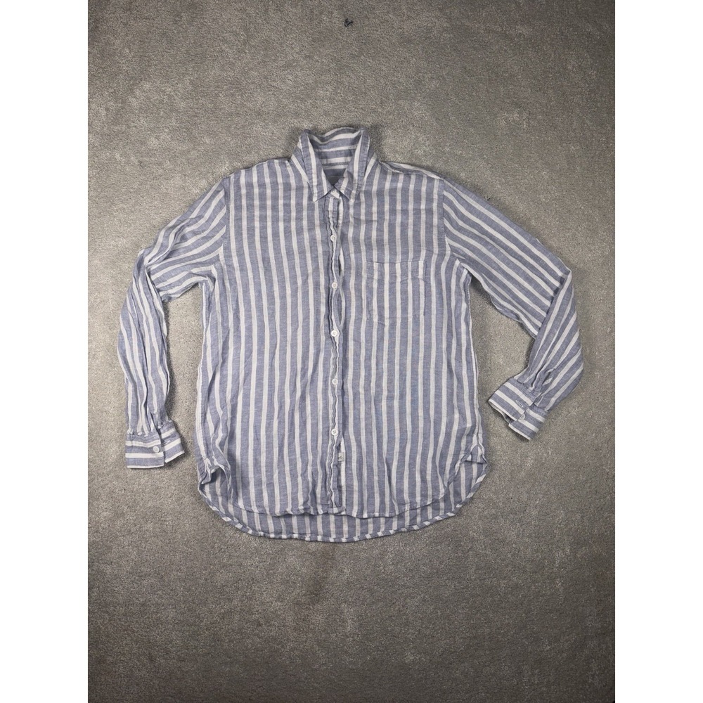 Rails Top Womens Small‎ Blue White Charli Ocean Stripe Linen Button Up Coastal